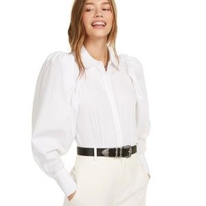 Danielle Bernstein Puff Sleeve White Button Down Bodysuit